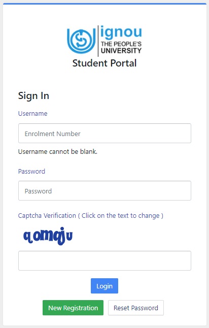 IGNOU Re-Registration 2024 Login Page