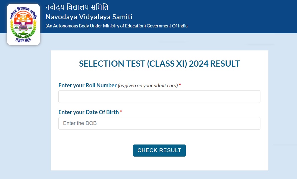 NVS class 11 admission result 2024