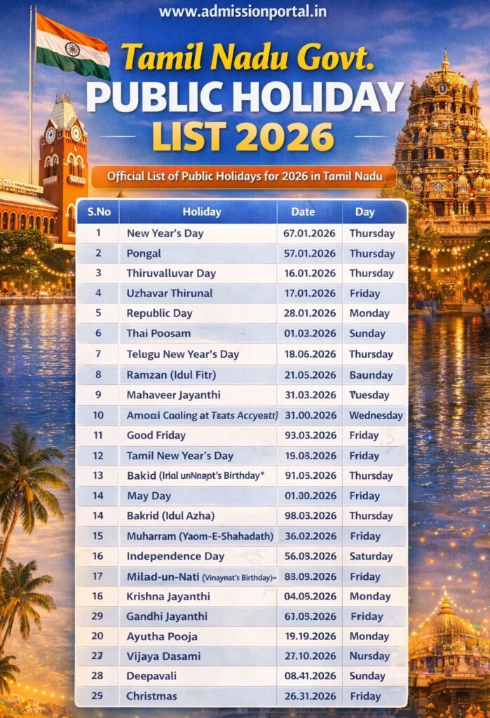 Tamil Nadu Govt Public Holiday List 2026 PDF