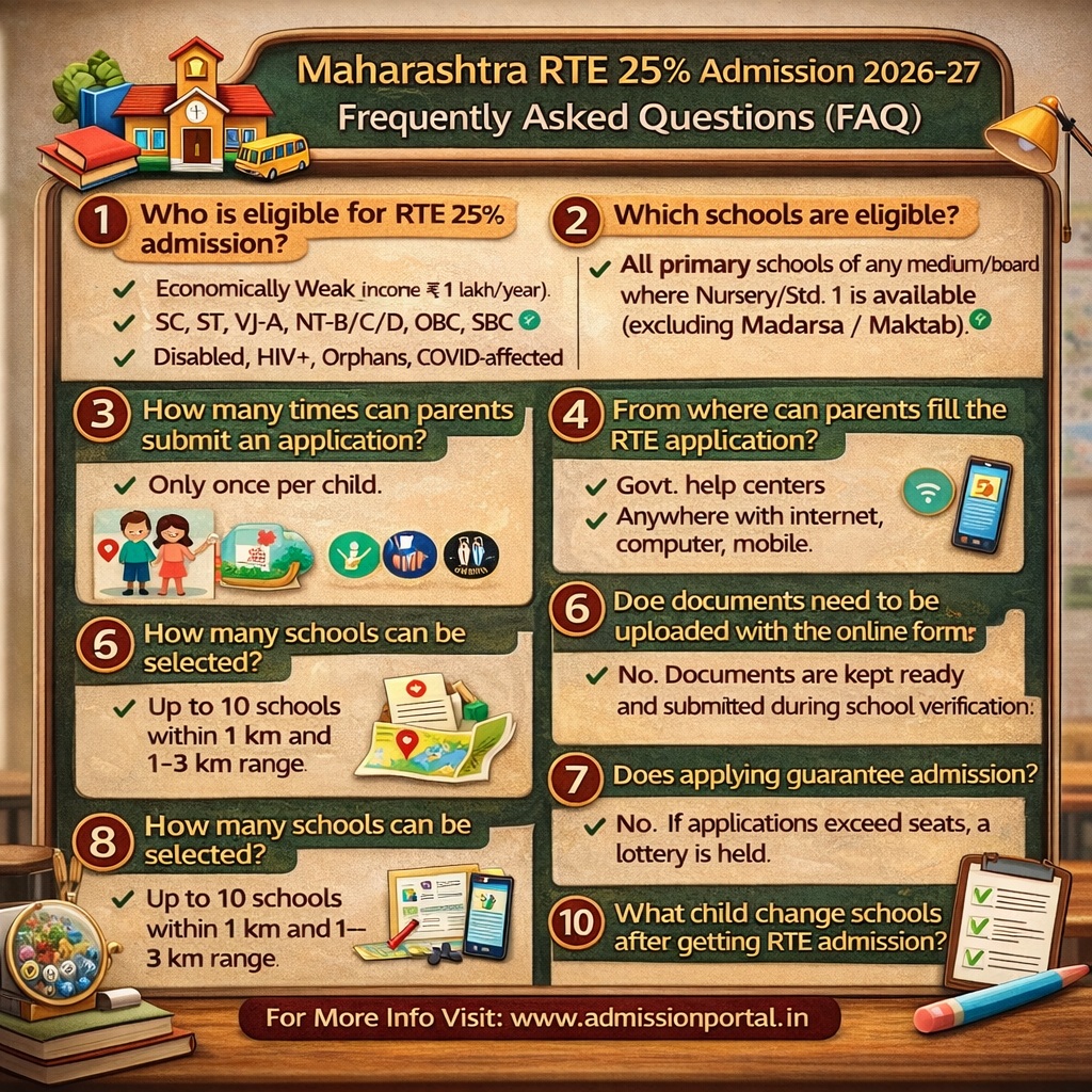 Maharashtra RTE 25 Admission FAQ 2026-27