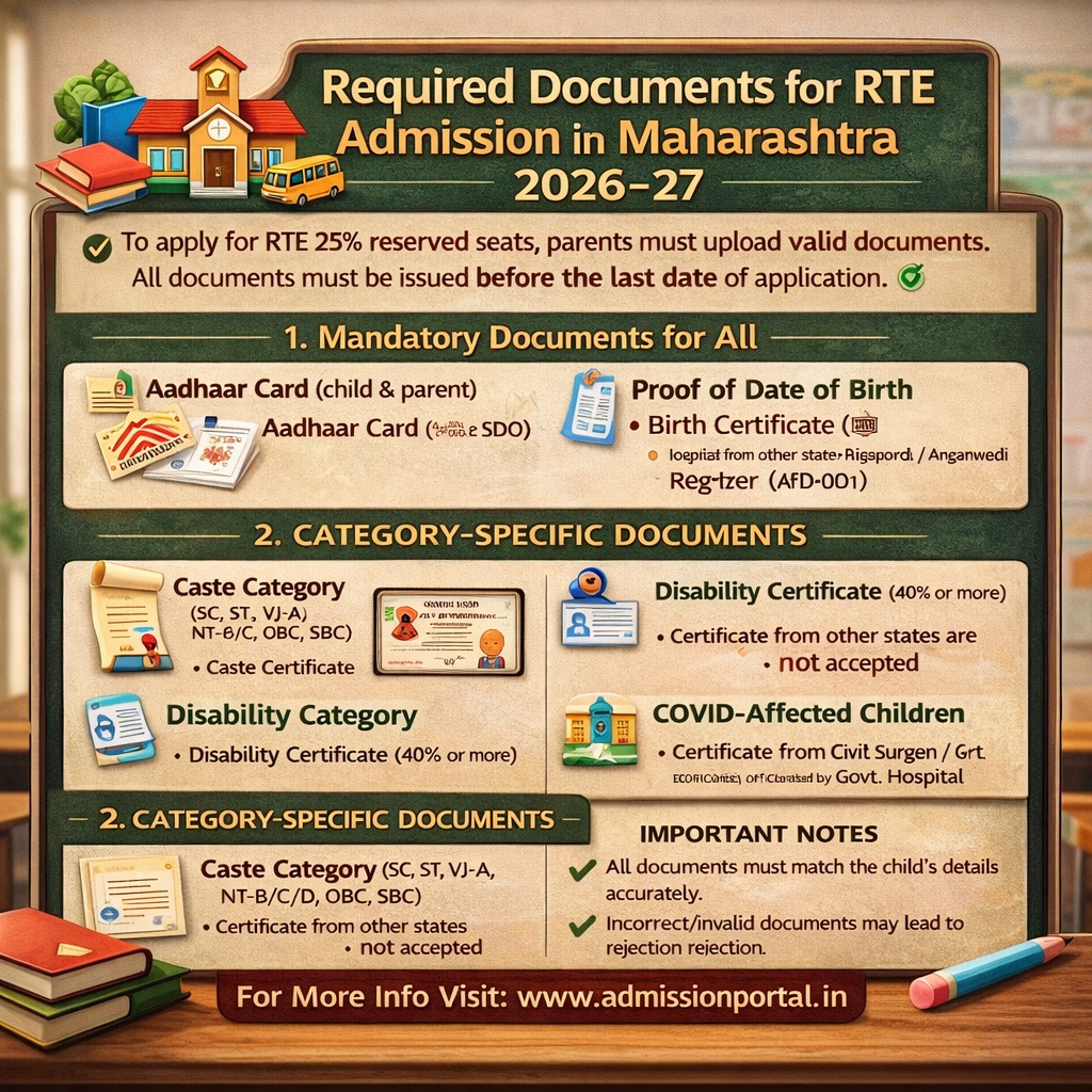 Maharashtra RTE 25 Admission Required Documents 2026-27