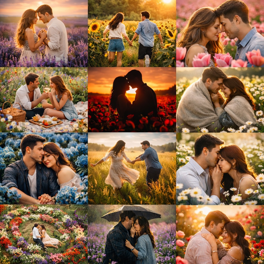 10 Most Magical Gemini Couple Flower Field Prompts in 4K HD