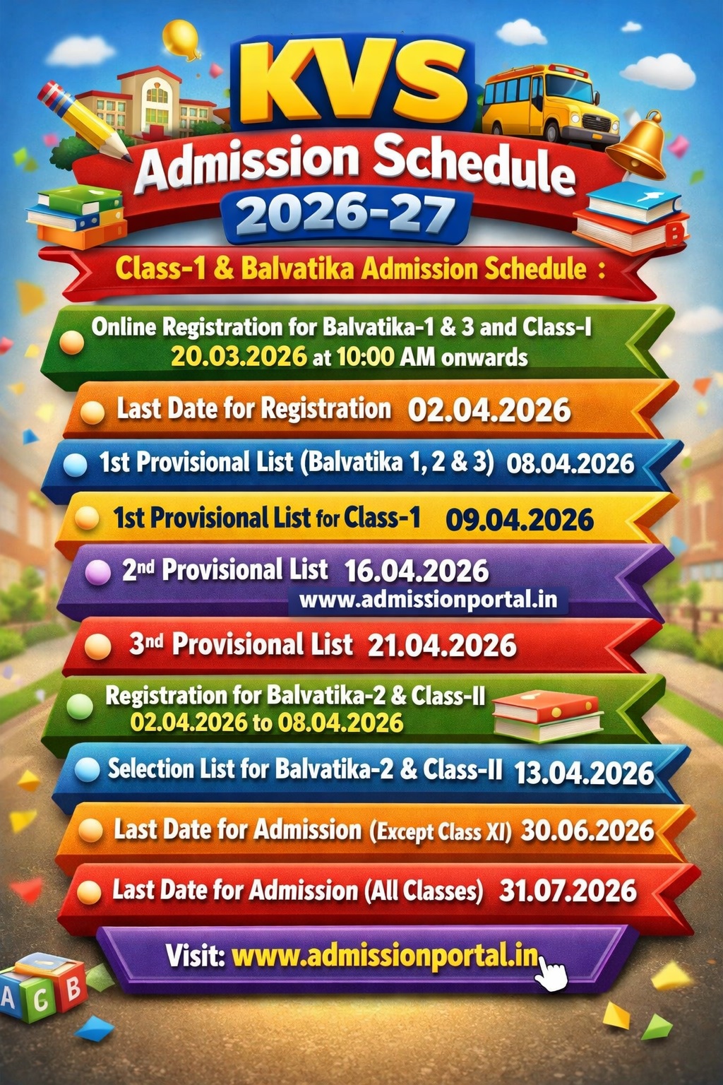 kvs admission 2026-27 important date schedule pdf