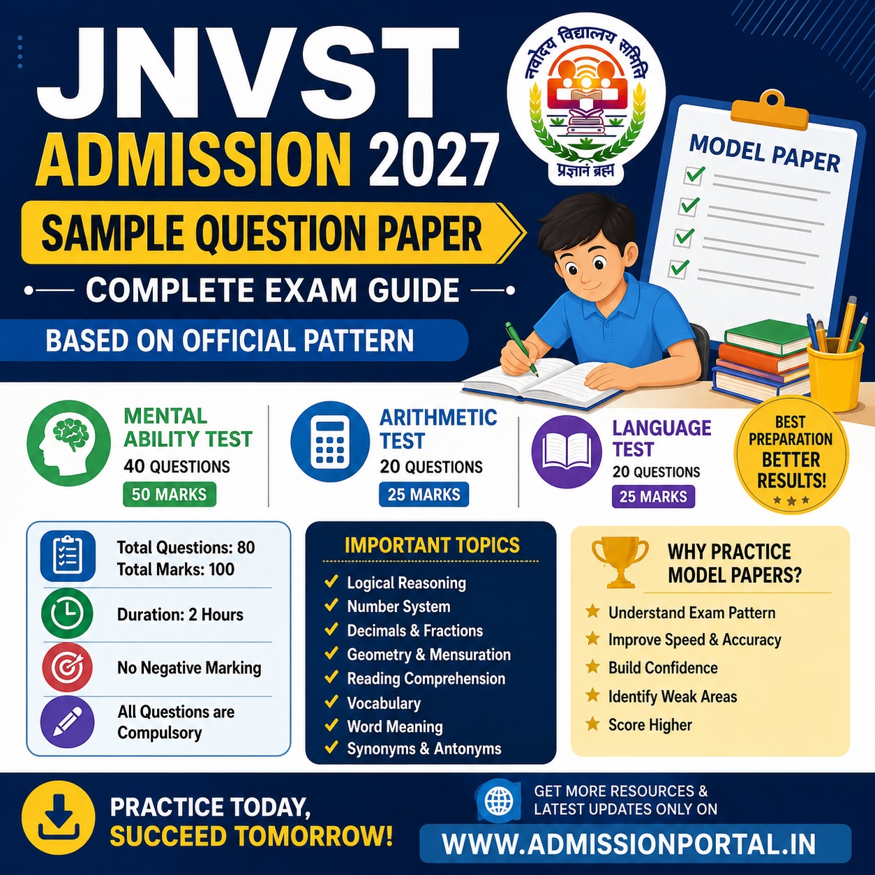 JNVST Admission 2027 Sample Question Paper PDF