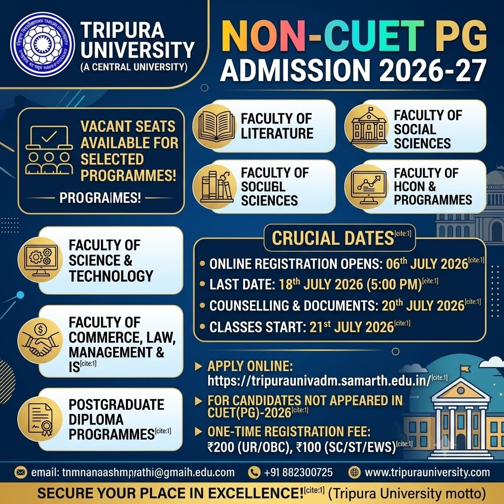 Tripura University Non-CUET PG Admission 2026